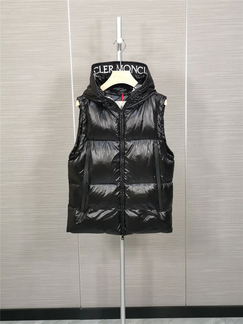 Moncler Hooded Letter-Trim Down Vest — front