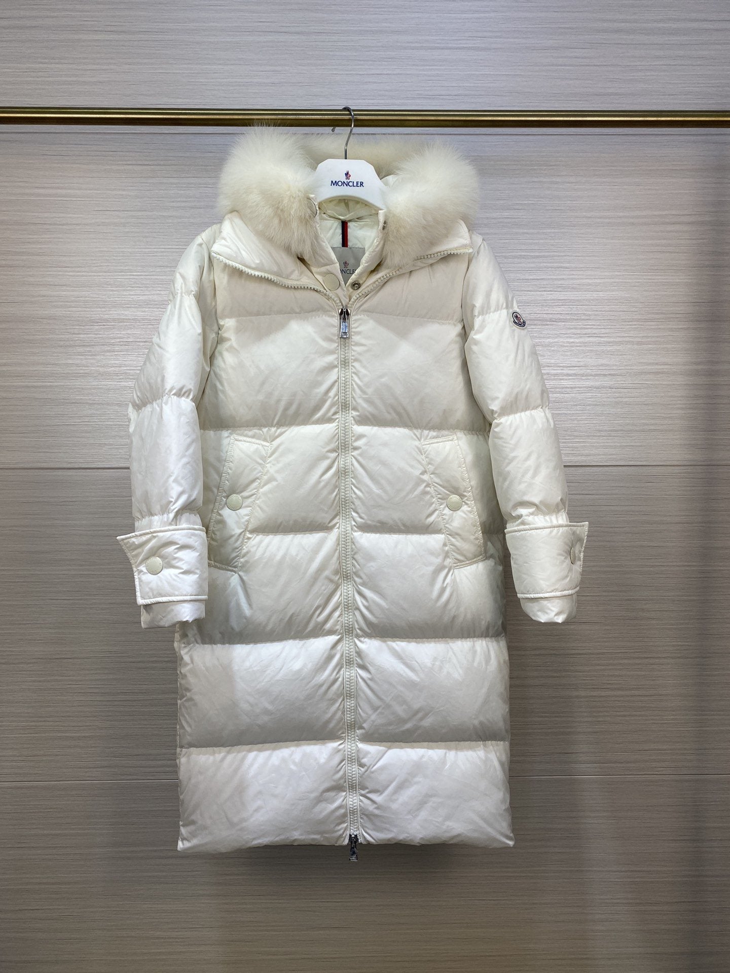 Moncler Women's Long Hooded Fur-Trim Down Coat — hero
