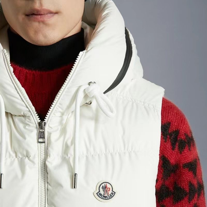 Moncler Hooded Quilted Down Vest — detail