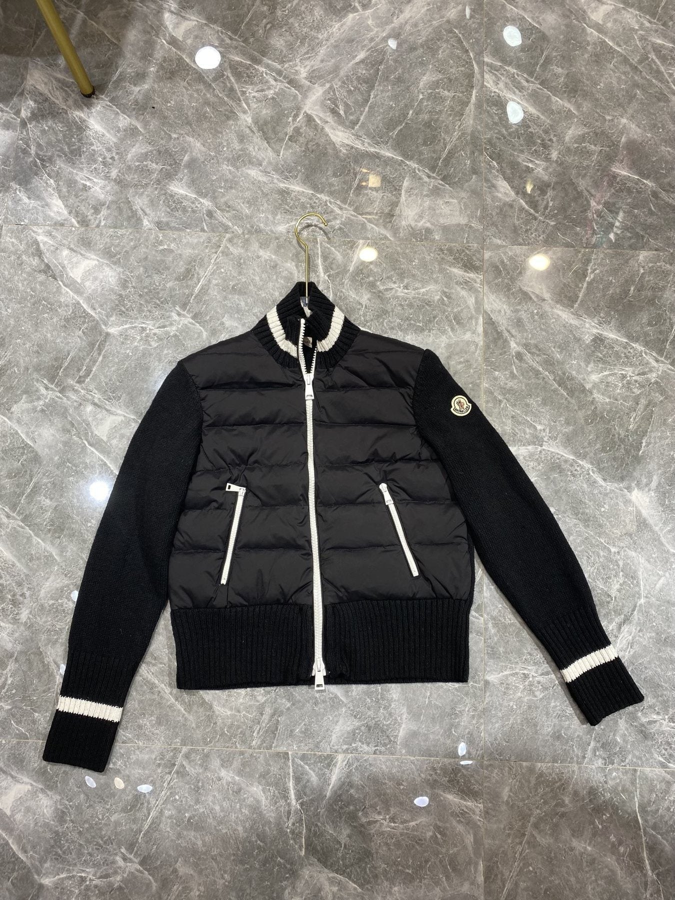 Moncler Women's Knit-Sleeve Puffer Jacket — front