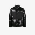 Moncler Black Glossy Quilted Puffer Coat — hero