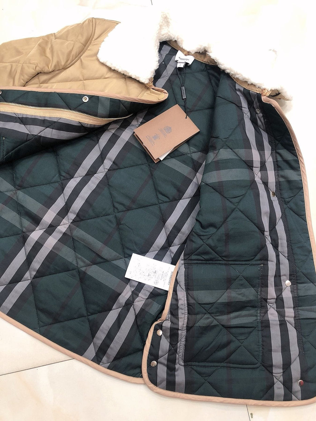 Burberry Diamond-Quilted Contrast-Collar Jacket — hang_tag