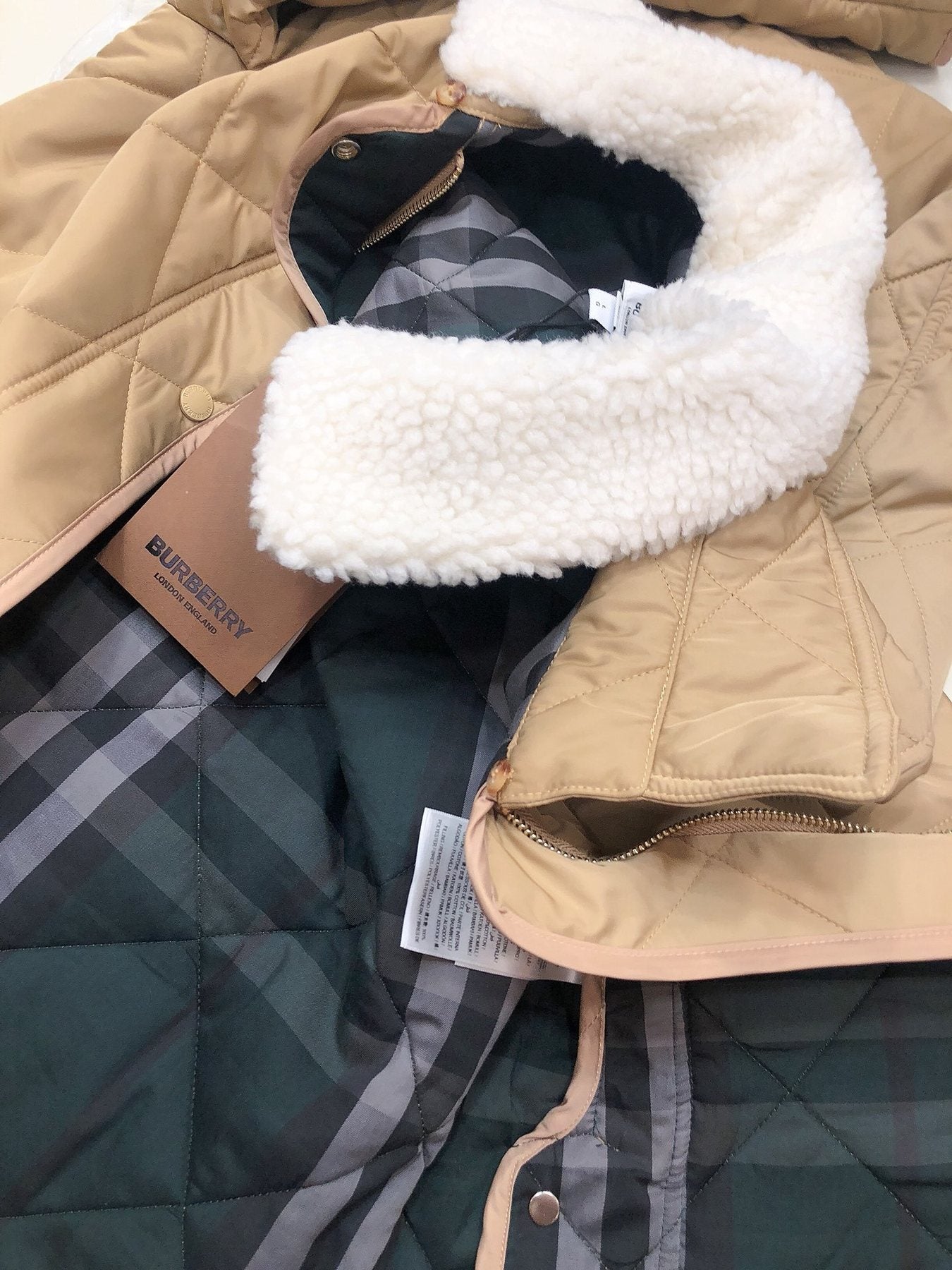 Burberry Diamond-Quilted Contrast-Collar Jacket — hang_tag