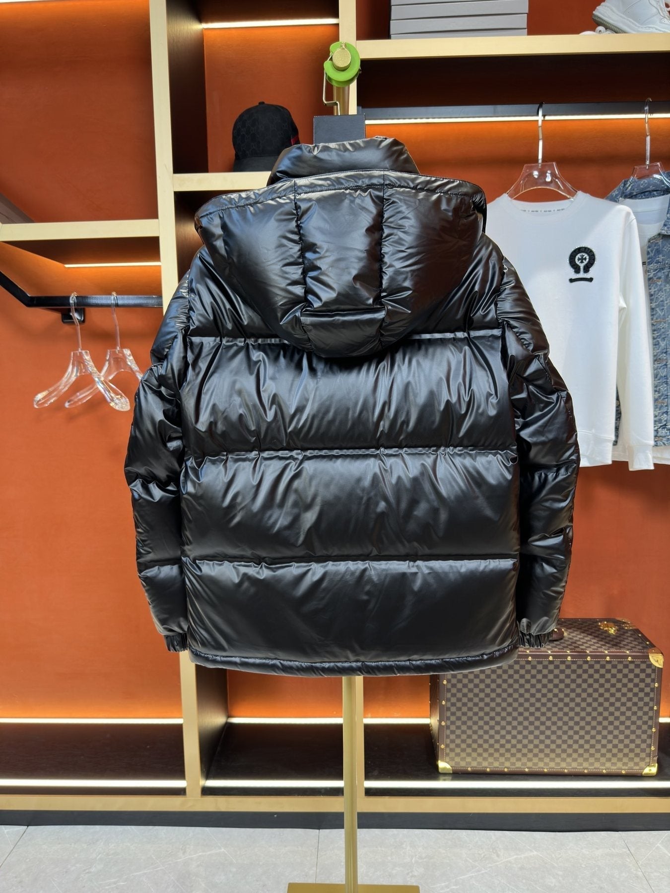 Prada Hooded Triangle-Badge Puffer Jacket — back