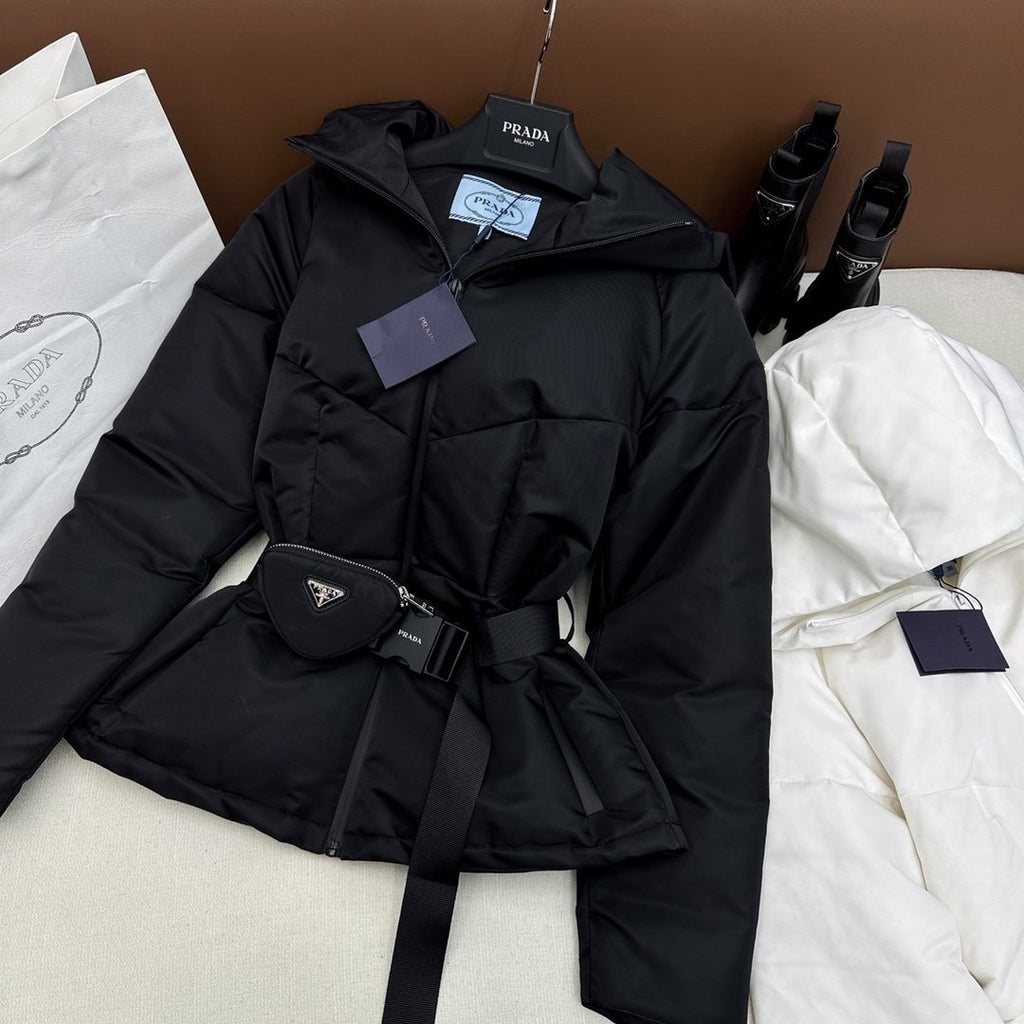 Prada Belted Hooded Short Down Jacket — hero