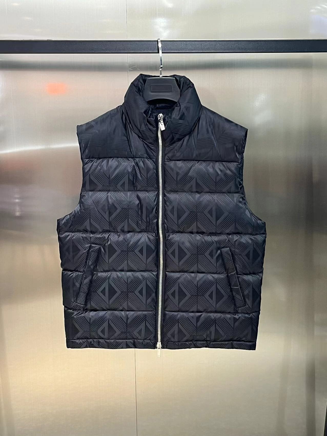 Dior Black Geometric Quilted Down Vest — hero