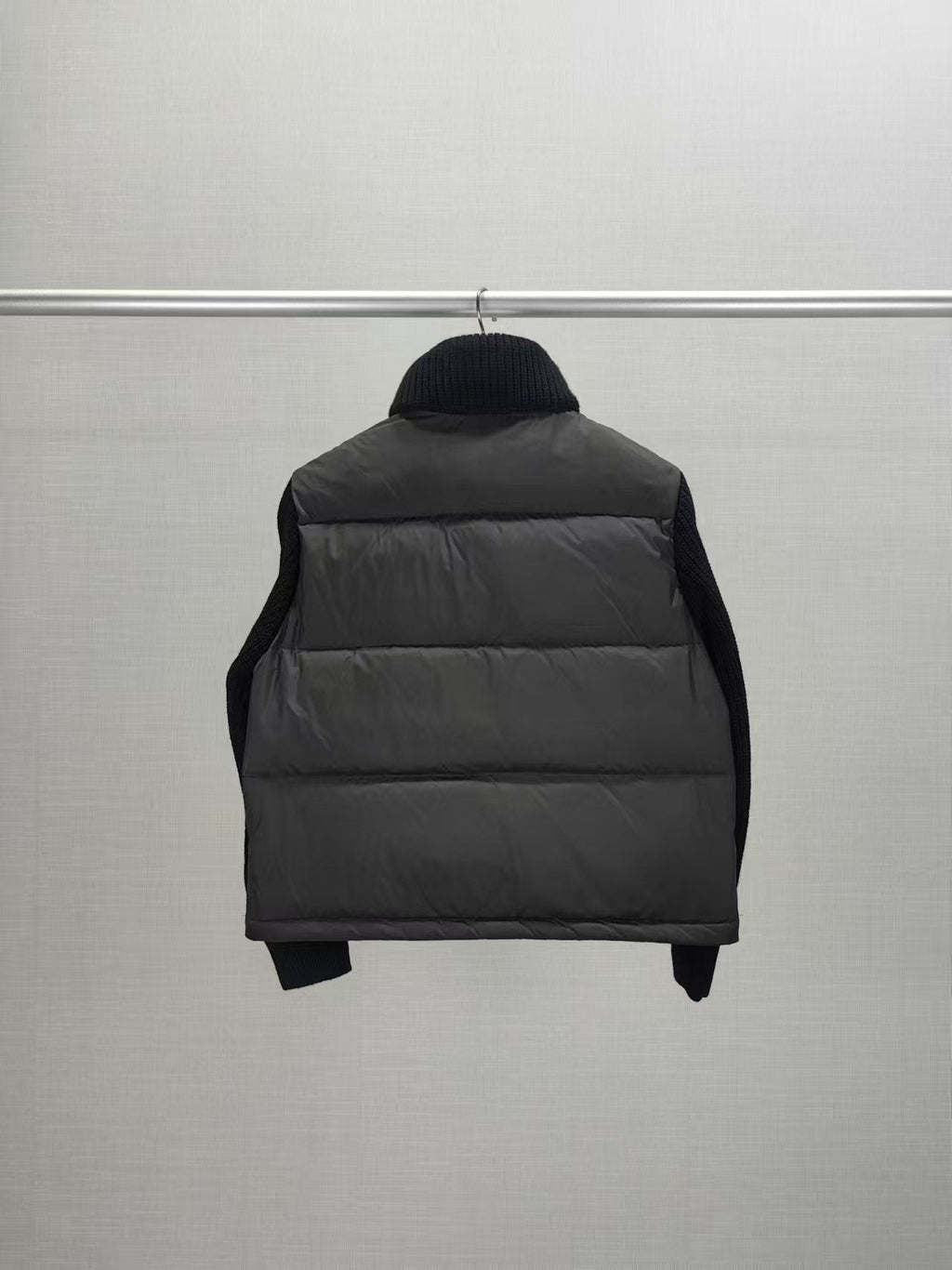 Moncler Women's High-Collar Knit-Sleeve Down Jacket — back