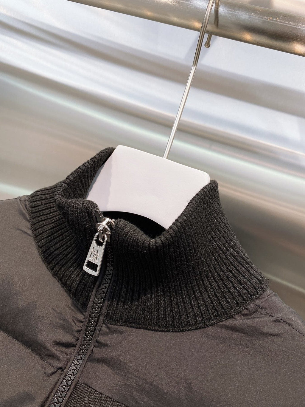 Moncler Quilted Front Knit Sleeve Zip Jacket — detail