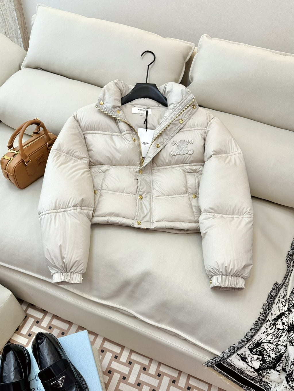 CELINE Cropped Triomphe Monogram Puffer Jacket — front