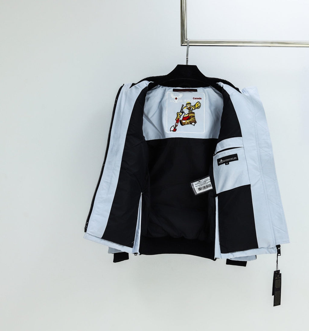 Moose Knuckles Contrast Panel Hooded Puffer Jacket — detail