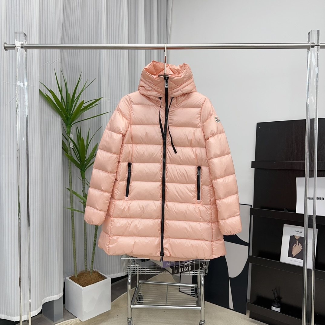Moncler Women's Hooded Quilted Long Down Coat — front