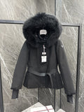 Moncler Women's Belted Fur-Trim Hood Short Down Ski Coat — hero