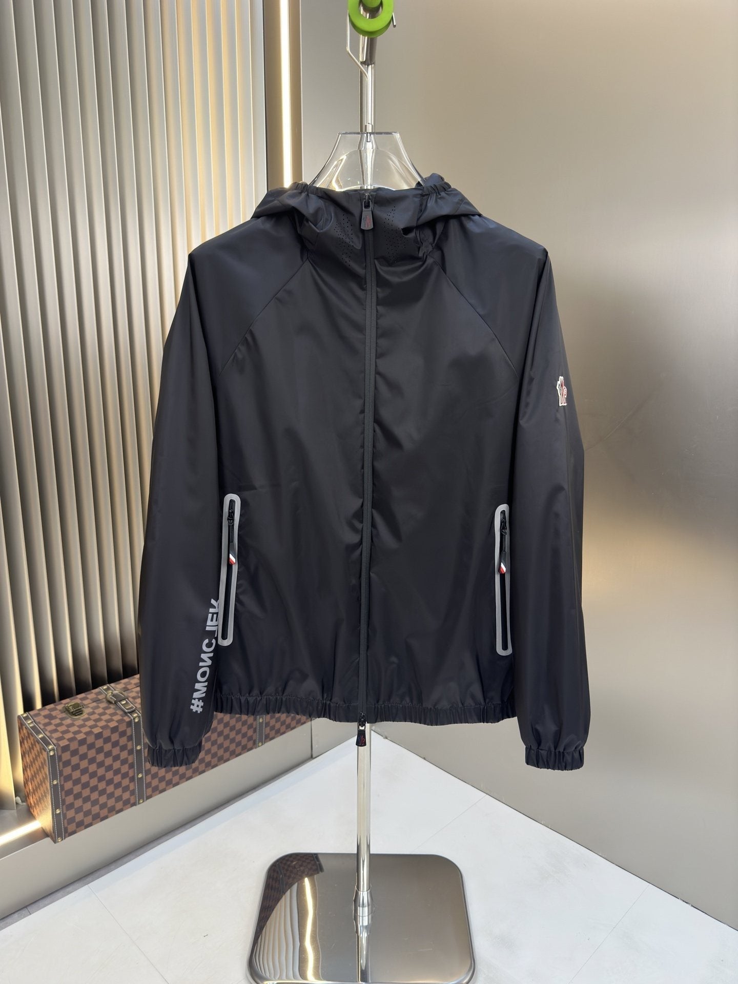 Moncler Hooded Zip-Front Jacket with Chest Emblem — hero