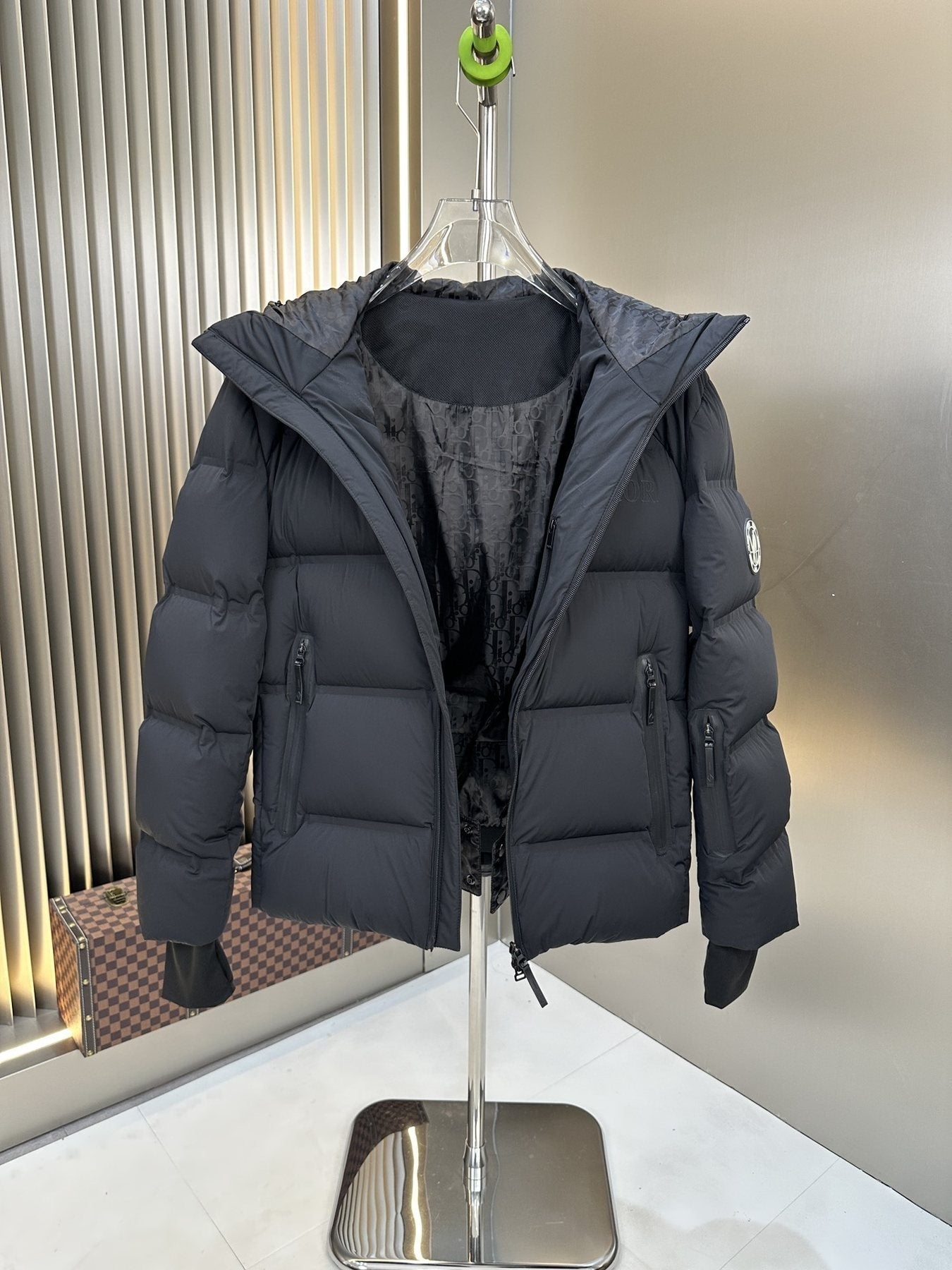 Dior Black Hooded Quilted Puffer Jacket — detail