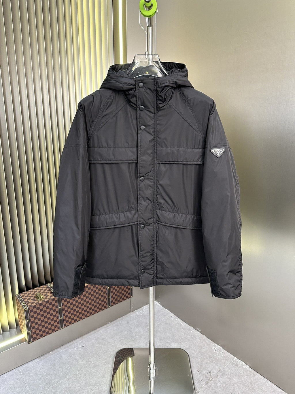 Prada Black Hooded Quilted Puffer Jacket — hero
