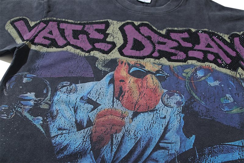 VALE USA Washed Black Rhinestone Graphic T-Shirt — detail