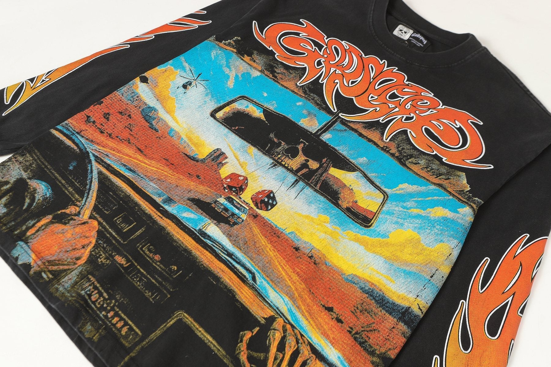 Godspeed Washed Black Flame Graphic Long-Sleeve T-Shirt — detail