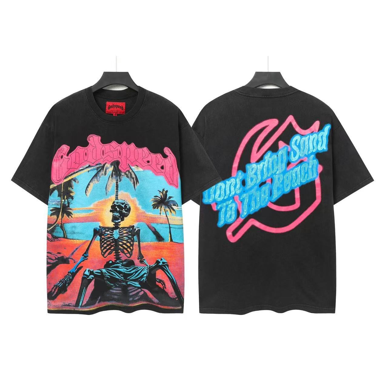 Godspeed Beach Skeleton Neon Graphic T-Shirt — front