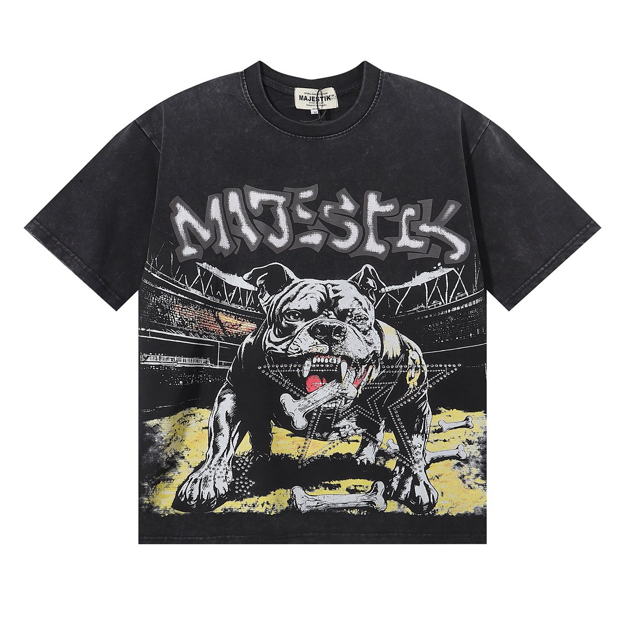 MAJESTIK Bulldog Rhinestone Graphic Cropped T-Shirt — hero