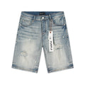 Purple Brand Light Blue Paint-Splatter Denim Shorts — hero