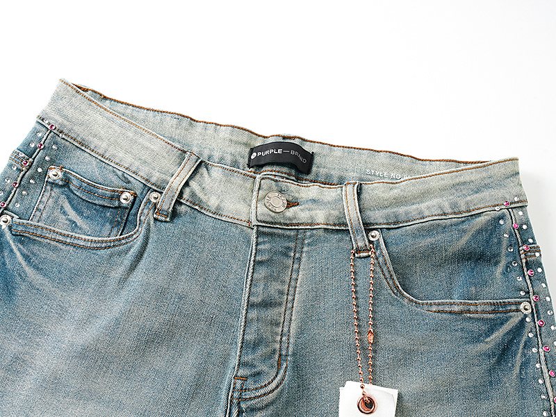 Purple Brand Light Blue Studded Denim Shorts — detail