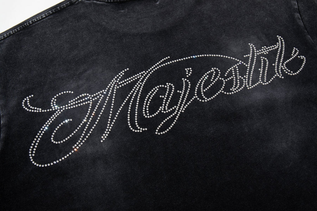 MAJESTIK Washed Black Graphic T-Shirt — detail