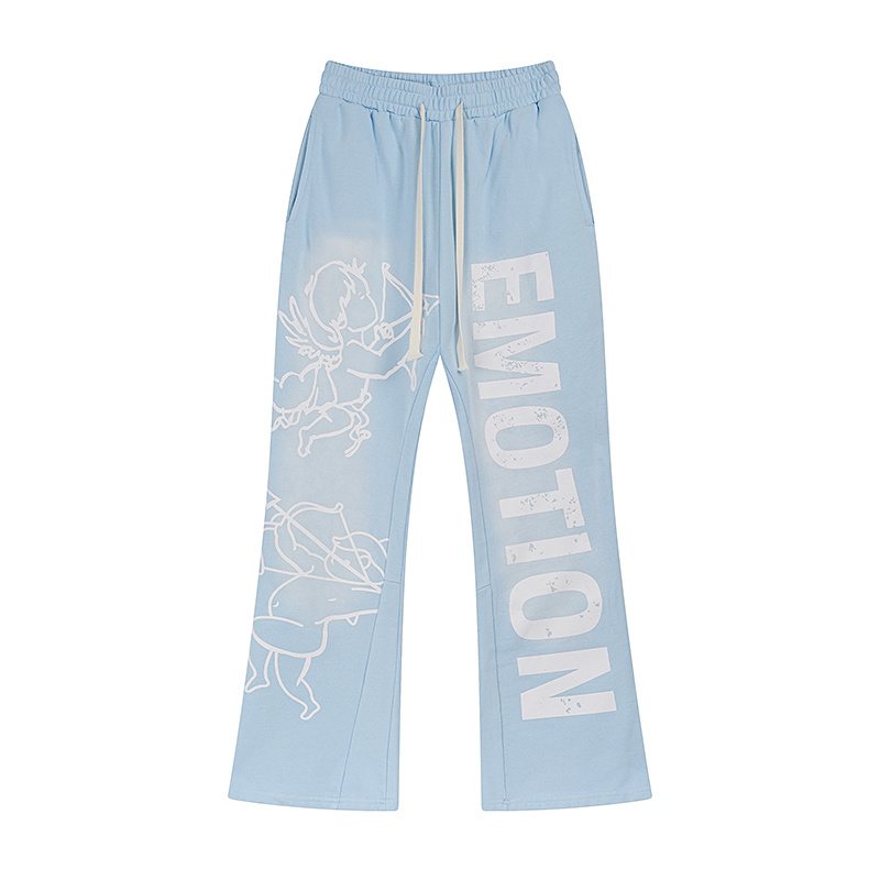 MIXED EMOTION Washed Graphic Flared Pants — front