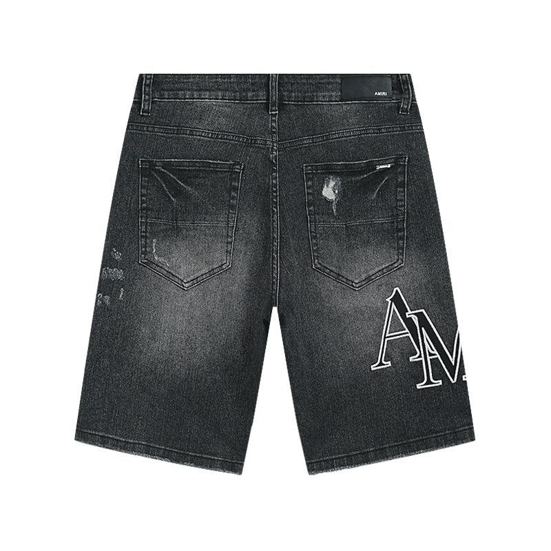 AMIRI Collegiate Graphic Denim Shorts - Black — back