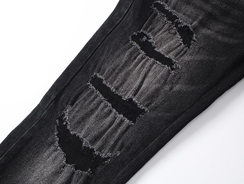 AMIRI Hollywood Lettering Distressed Jeans in Black — detail
