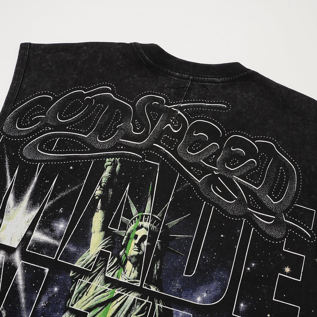 Godspeed Statue of Liberty NYC Sleeveless T-Shirt — detail