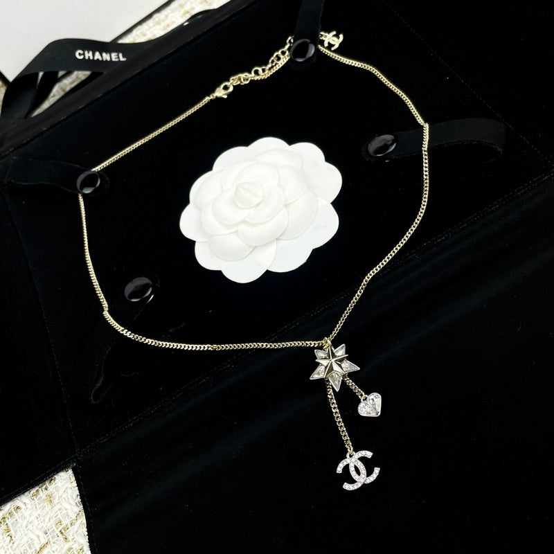 18K  Chanel Heart & Star Crystal Necklace