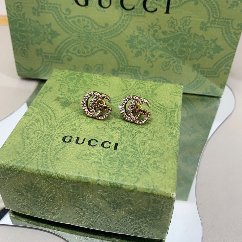 18K Double Gucci Logo Diamonds Earrings