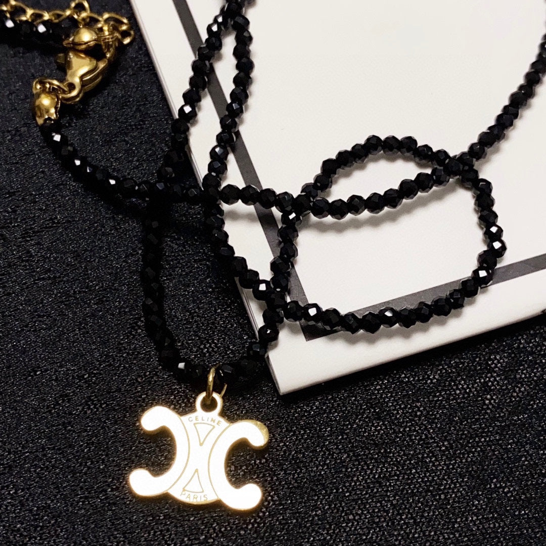 18K Celine Black Crystals Necklace