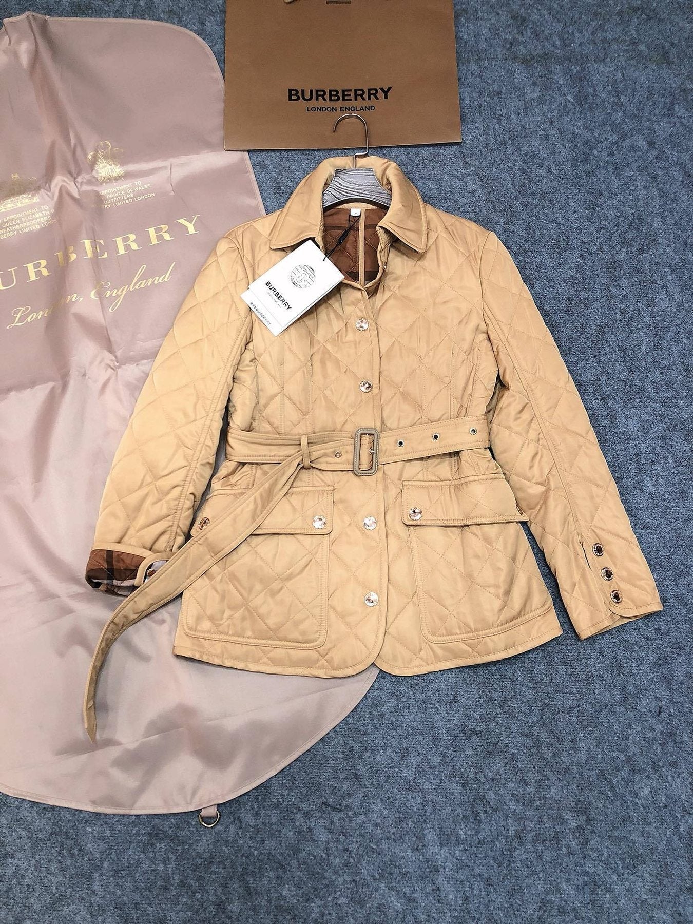 Burberry Belted Diamond-Quilted Jacket — front