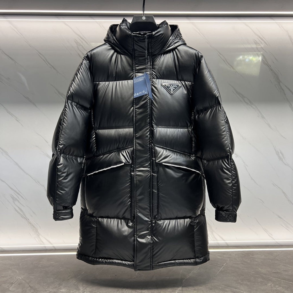 Prada Black Hooded Glossy Quilted Puffer Jacket — hero